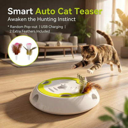 Interactive Whack-A-Mole Cat Toy, Smart Motion Activated Cat Toy with 3 Replacement Feathers