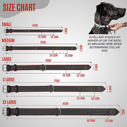Riparo Dog Collars for Medium Dogs, Genuine Leather Dog Collar, Medium Dog Collar (M: 1" Wide for 13.5”-17.5” Neck, Black/Red Thread)