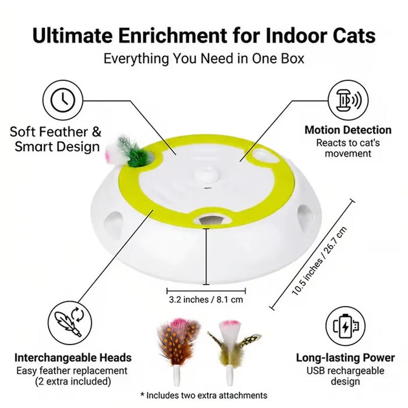 Interactive Whack-A-Mole Cat Toy, Smart Motion Activated Cat Toy with 3 Replacement Feathers