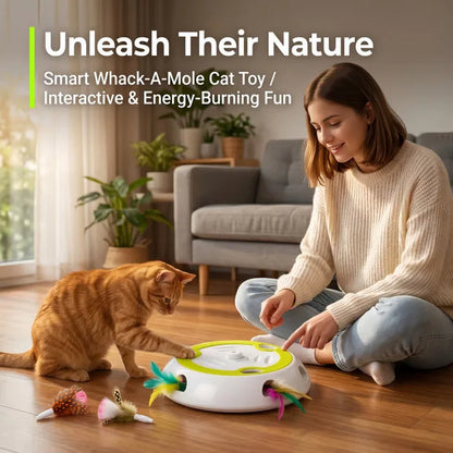 Interactive Whack-A-Mole Cat Toy, Smart Motion Activated Cat Toy with 3 Replacement Feathers