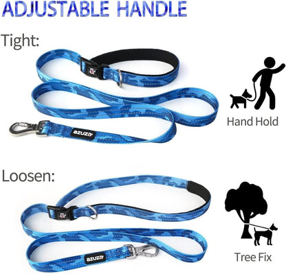 Reflective Dog Collar and Leash Set with Airtag Holder, Blue Camo Padded Collar with Matching Clip Handle Leash for Small Dogs
